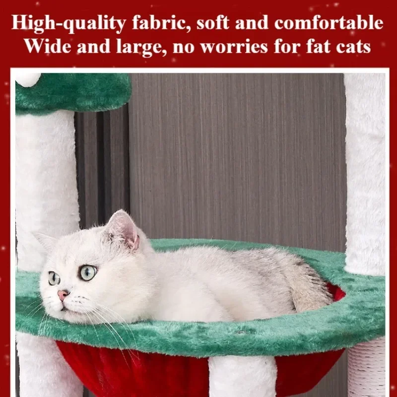 Christmas Cat Tree Climbing Frame Soft Plush Cat Bed Cat Tower with Sisal Cat Scratching Board Toy Xmas Gift for Indoor Cats