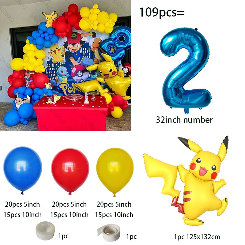 109 Stück Pokemon Pikachu Thema Geburtstagsballon Stehend Pokemon Babyparty Globos Kinder Erster Geburtstag Dekorationszubehör