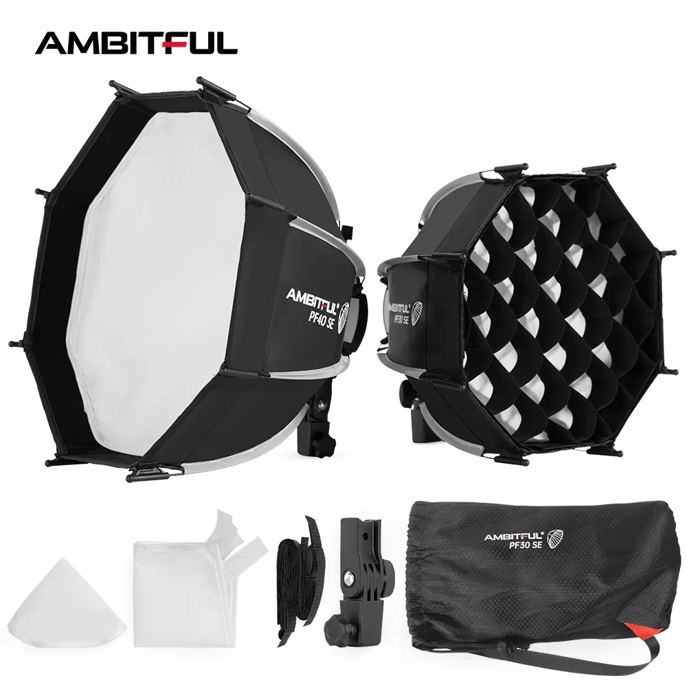 Ambitful PF30/40 Mini Speedlite Portable Octagon Umbrella Softbox+Honeycomb Grid 30cm/40cm Outdoor Flash SoftBox for Godox