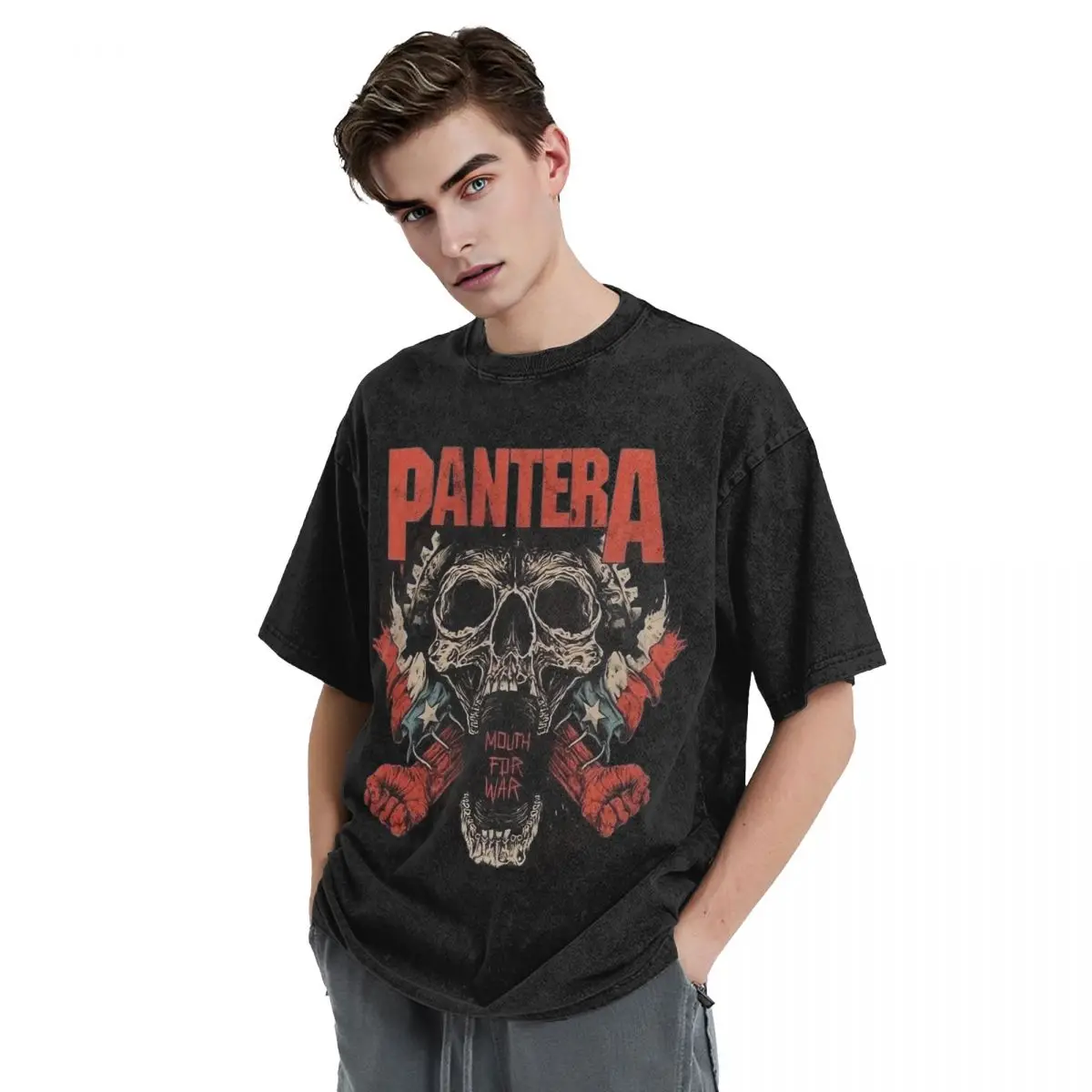 Metal Band Rock Washed T Shirt Streetwear Hip Hop Fashion T-Shirt Pantera Tee Shirt Men Women 100% Cotton Street Printed