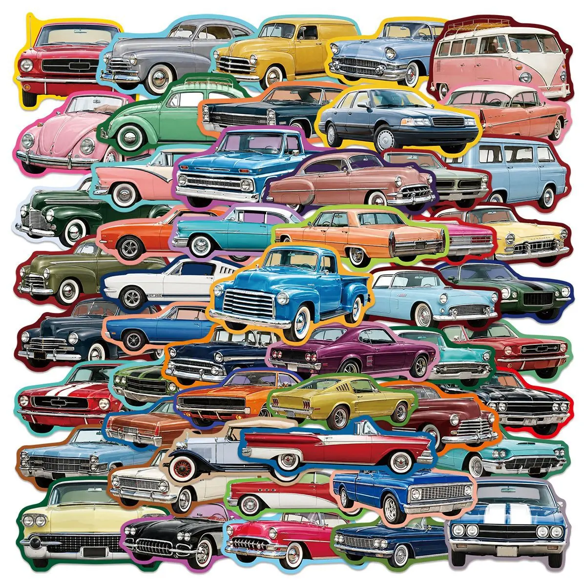 50 PCS Retro Classic Car Nostalgic Vintage Automobile Souvenir Stickers Skateboard Car Bumper Helmet Waterproof Decorate Decals