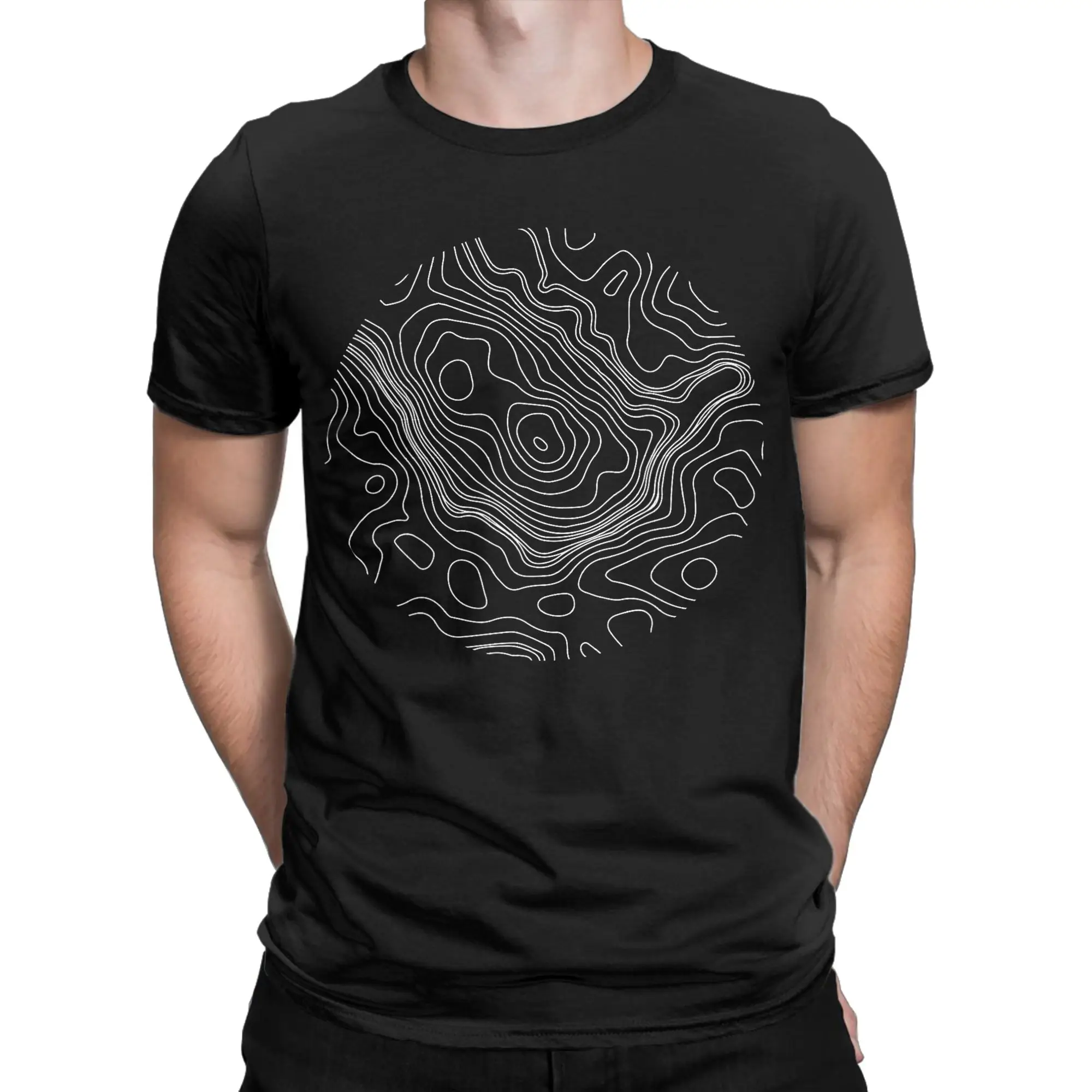 Topographic Tee Line Art Tee Abstract Modern Art Print T-Shirt Men Topographic Line Cotton Tees Crewneck Short Sleeve T Shirt
