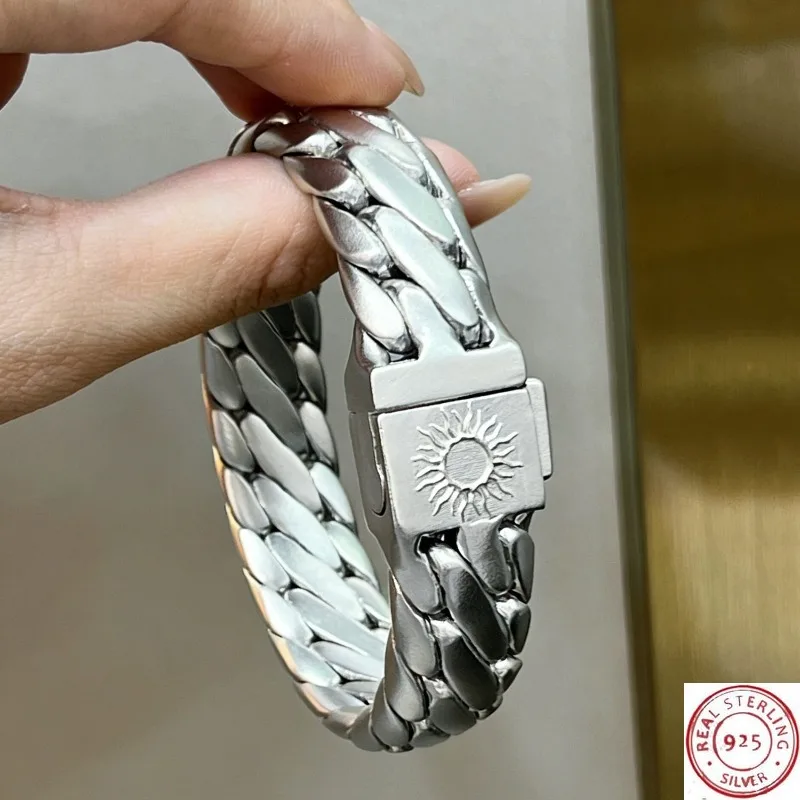 2026 New 925 Silver Heavy Solid Curb Chain Bracelet, Handmade Vintage Thick Jewelry for Men Women
