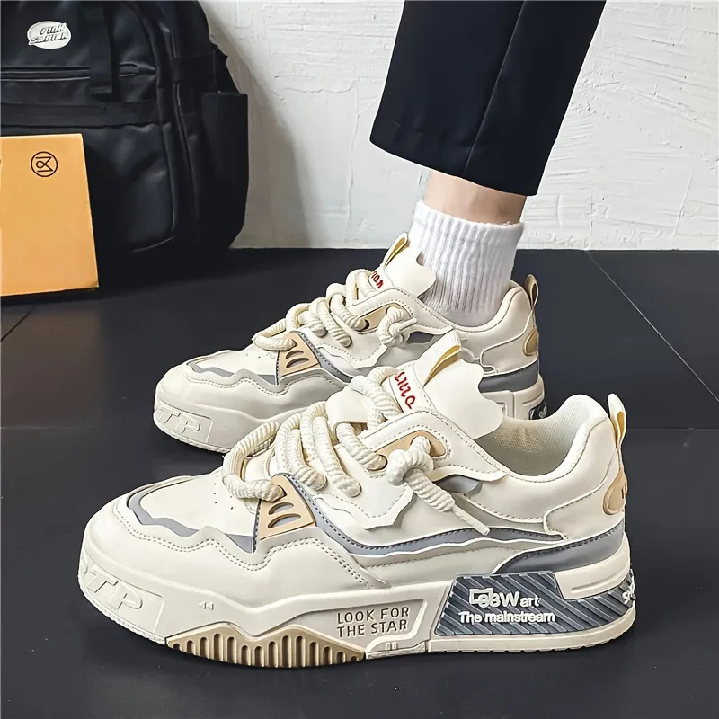 Tamanho grande 46 sapatos esportivos masculinos 2024 novos tênis sapatos masculinos sola grossa sapatos de skate de couro levantado tênis de corrida