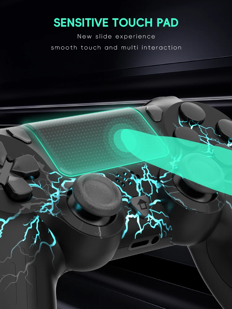وحدة تحكم DATA FROG P02 لجهاز PS4 Thunder LED Color Gamepad وحدة تحكم متوافقة مع البلوتوث لعصا التحكم للكمبيوتر الشخصي للبلاي ستيشن 4