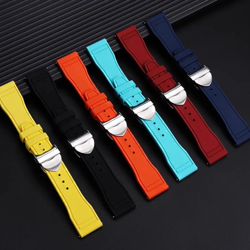 튜더용 퀵 브레이크 불소 고무 시계 스트랩, 작은 빨간 꽃 콜라 서클 레드 옐로우 그린 남성용 시계 밴드, 스틸 접이식 버클