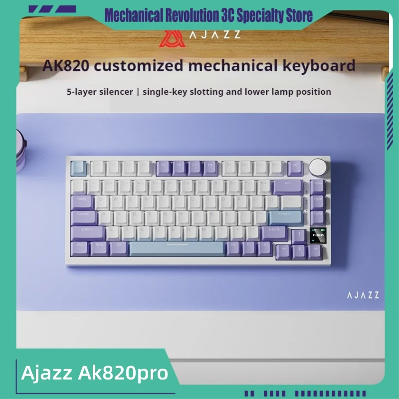 

new Ajazz Ak820pro Wireless Bluetooth Tri-Mode Mechanical Keyboard 81 Key Hot Plug Gasket Structure Customization Game Esports