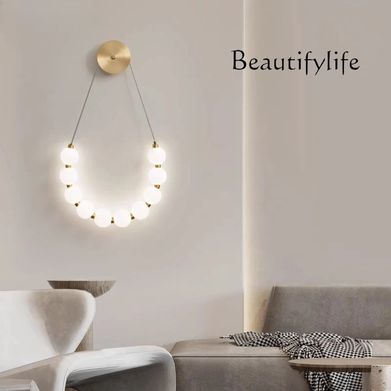 

French Wall Lamp Ball Necklace Cream Wind Nordic Full Spectrum Eye Protection Background Wall Light