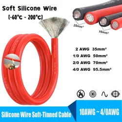 Super soft silicone tinned copper wire 2awg 4awg 6 8awg 10awg Heat Resistant Power Cord Red Black For Automotive Lithium Battery