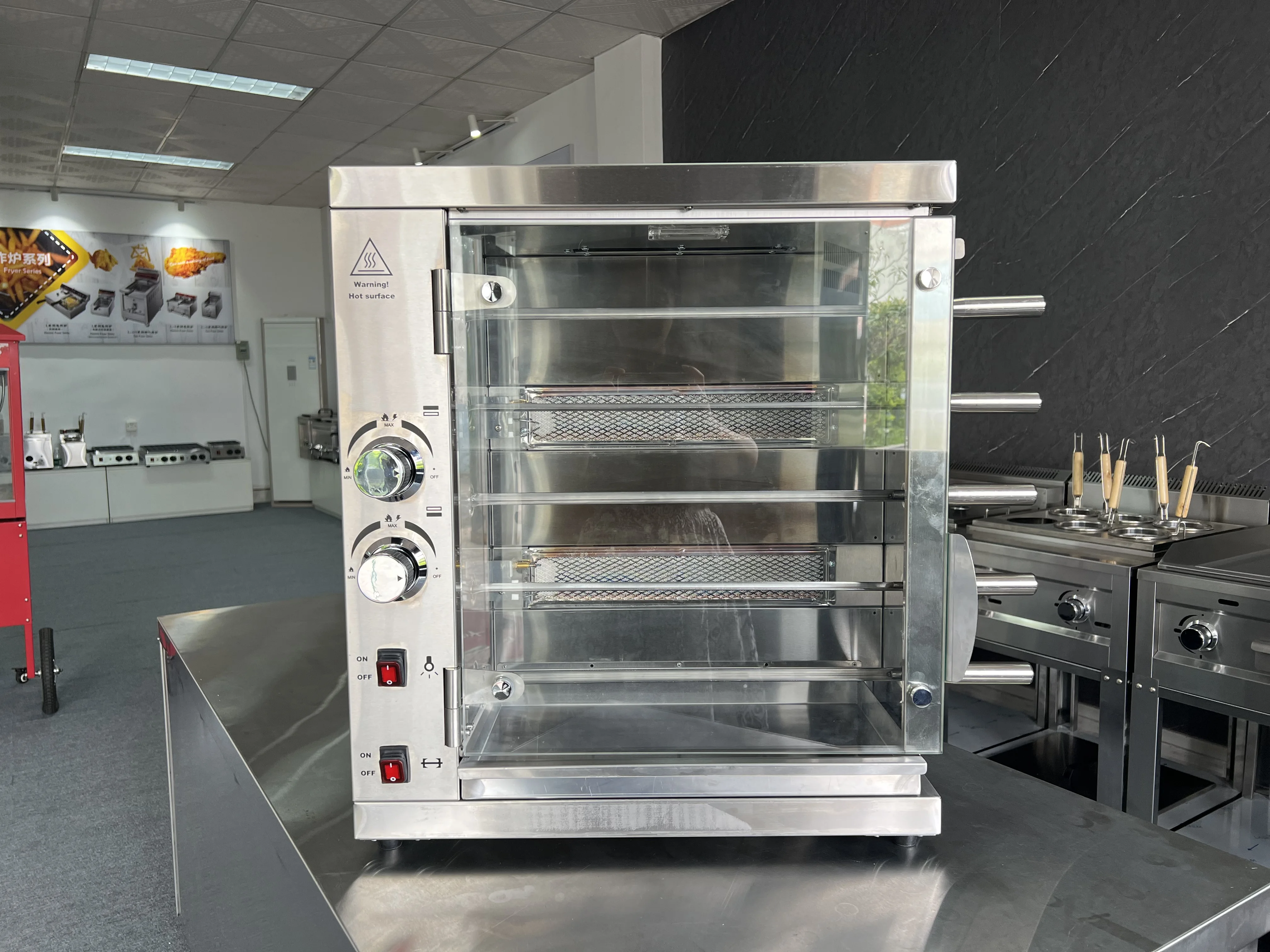 Automatic Rotar Vertical Stainless Steel Gas Rotisserie Chicken Roaster Oven Grill Machine Kebab Barbecue Free Spare Parts