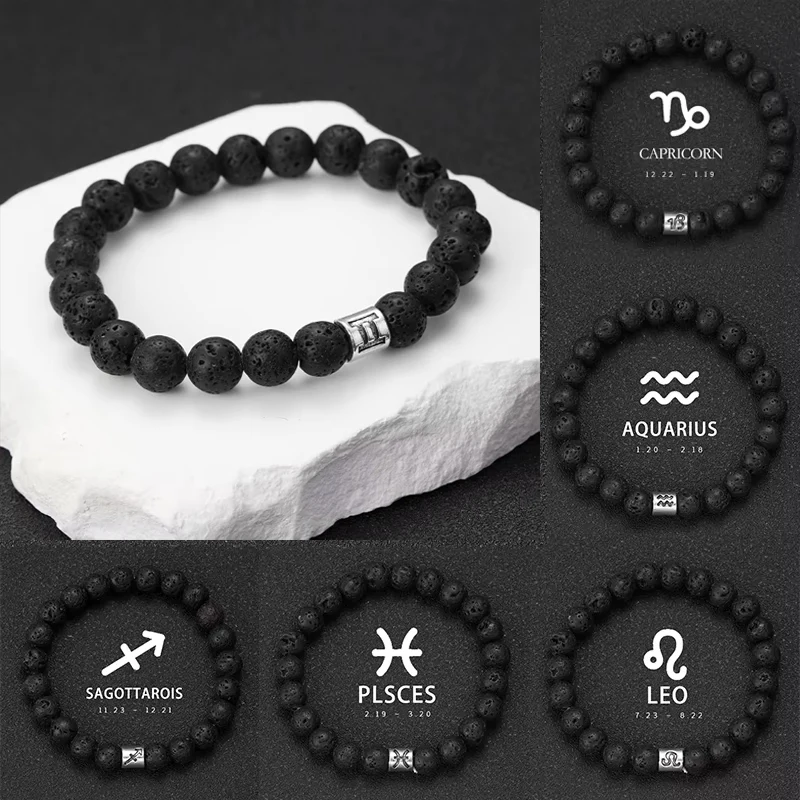 12 Zodiac Bracelet Natural Volcanic Stone Bracelet  Virgo Capricorn Taurus Aquarius Sagittarius Cancer Aries Pisces Gemini Libra