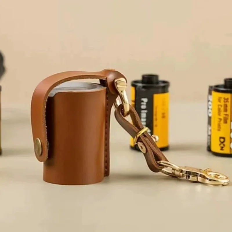 Vintage PU Leather Camera Film Storage Bag Portable  Film Roll Protective Case Mini Photographer Carry Pouch With Keychain