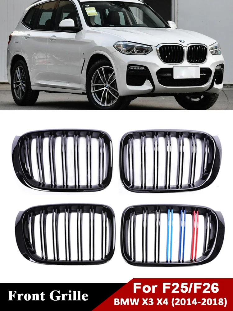 

Front Bumper Kindey M Style Facelift Grill For BMW X3 X4 F25 F26 2014-2018 Double Slat Gloss Black Racing GrilleCar Accessories