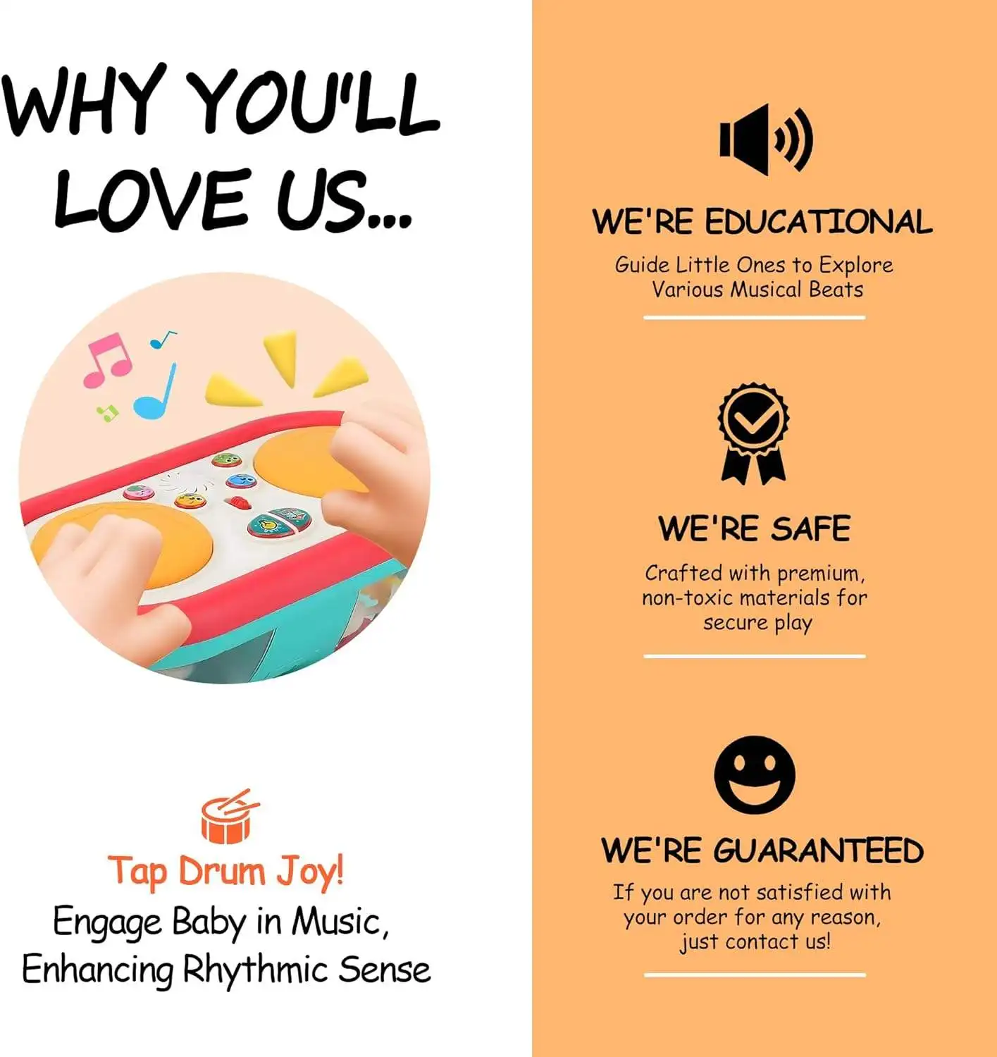 Giocattolo musicale multifunzionale per bambini, batteria elettronica che gioca a mano, con luci lampeggianti ed effetti sonori, accompagna la crescita del bambino