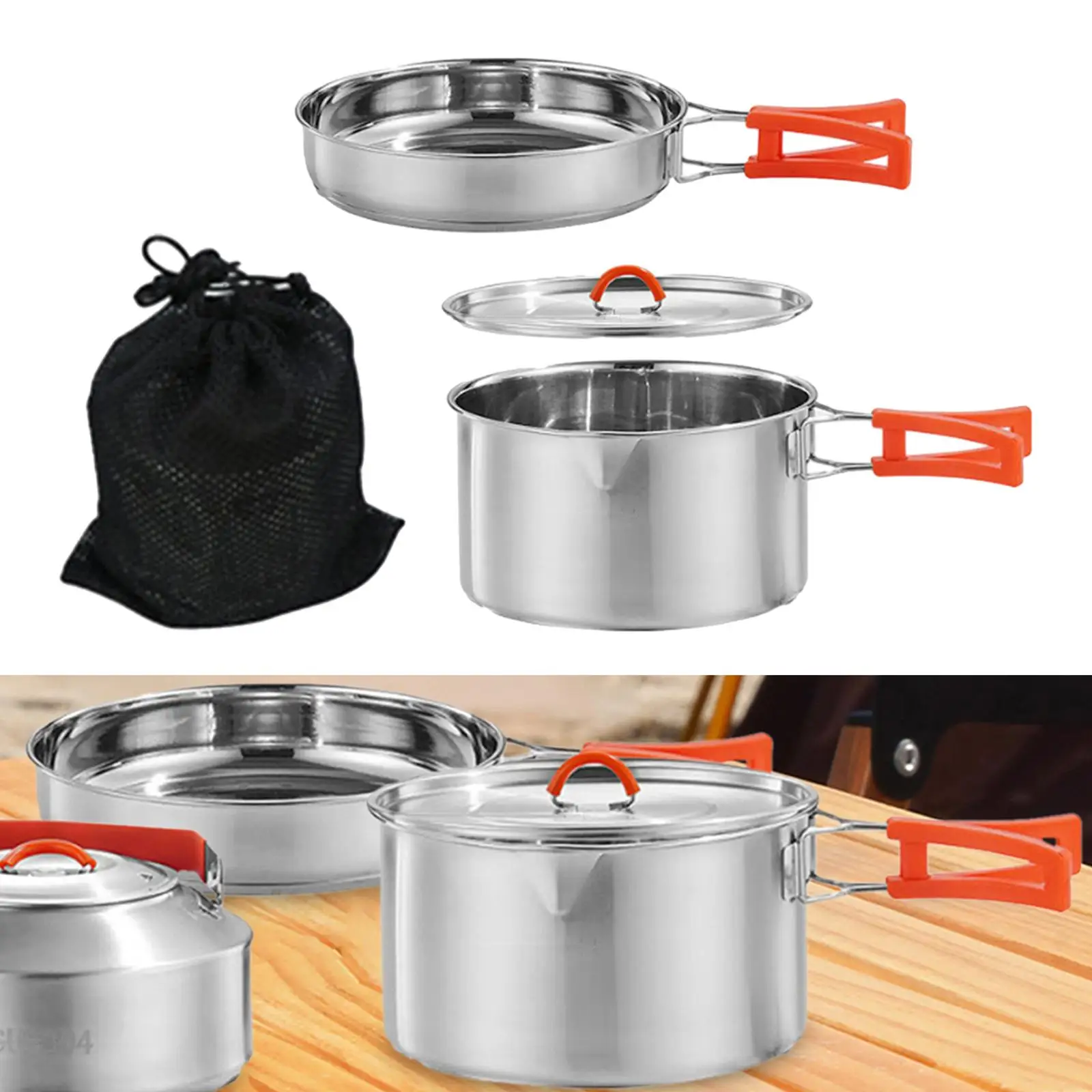 

Camping Cookware with Mesh Carry Bag, Easy to Clean Lightweight Camping Pot Pan Camping Cooking Set for Camp Hiking Picnic