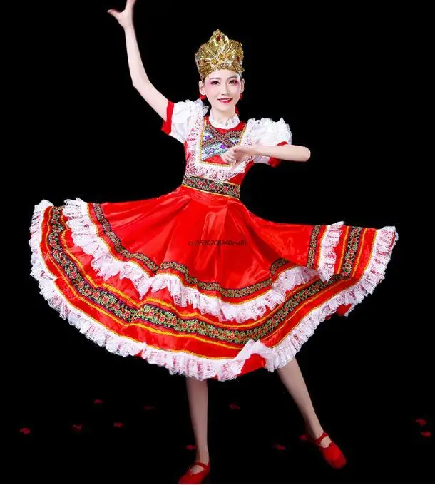 

Russian Women Dance Dress Folk Stage Performance Clothing Ethnic Long Style