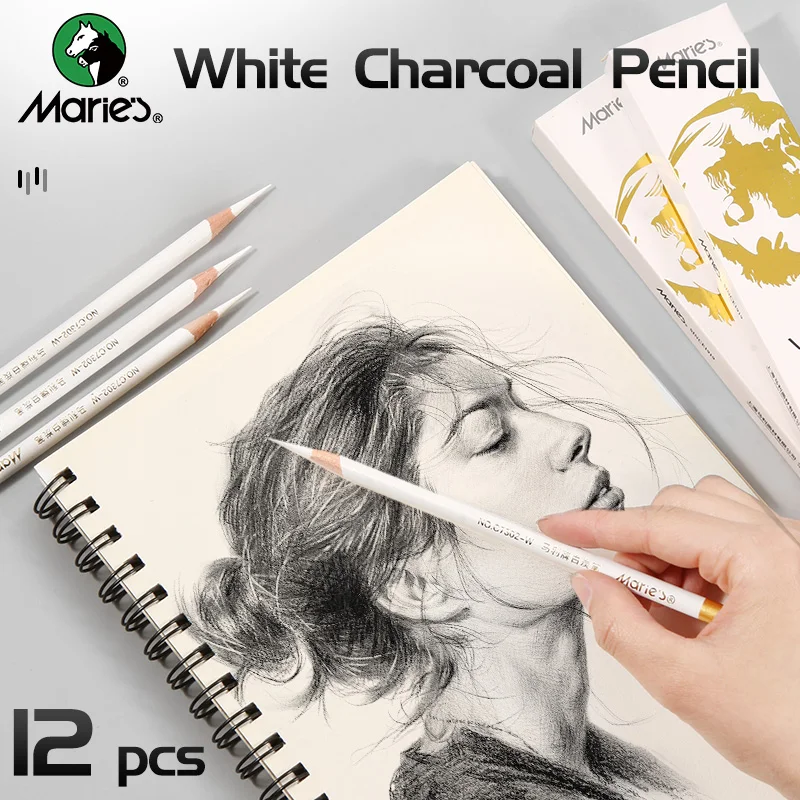 12pcs Marie\'s White Charcoal Pencils Set,Sketch Highlight Pencils,for Sketching,Shading,Blending,Supplies for Beginners,Artists