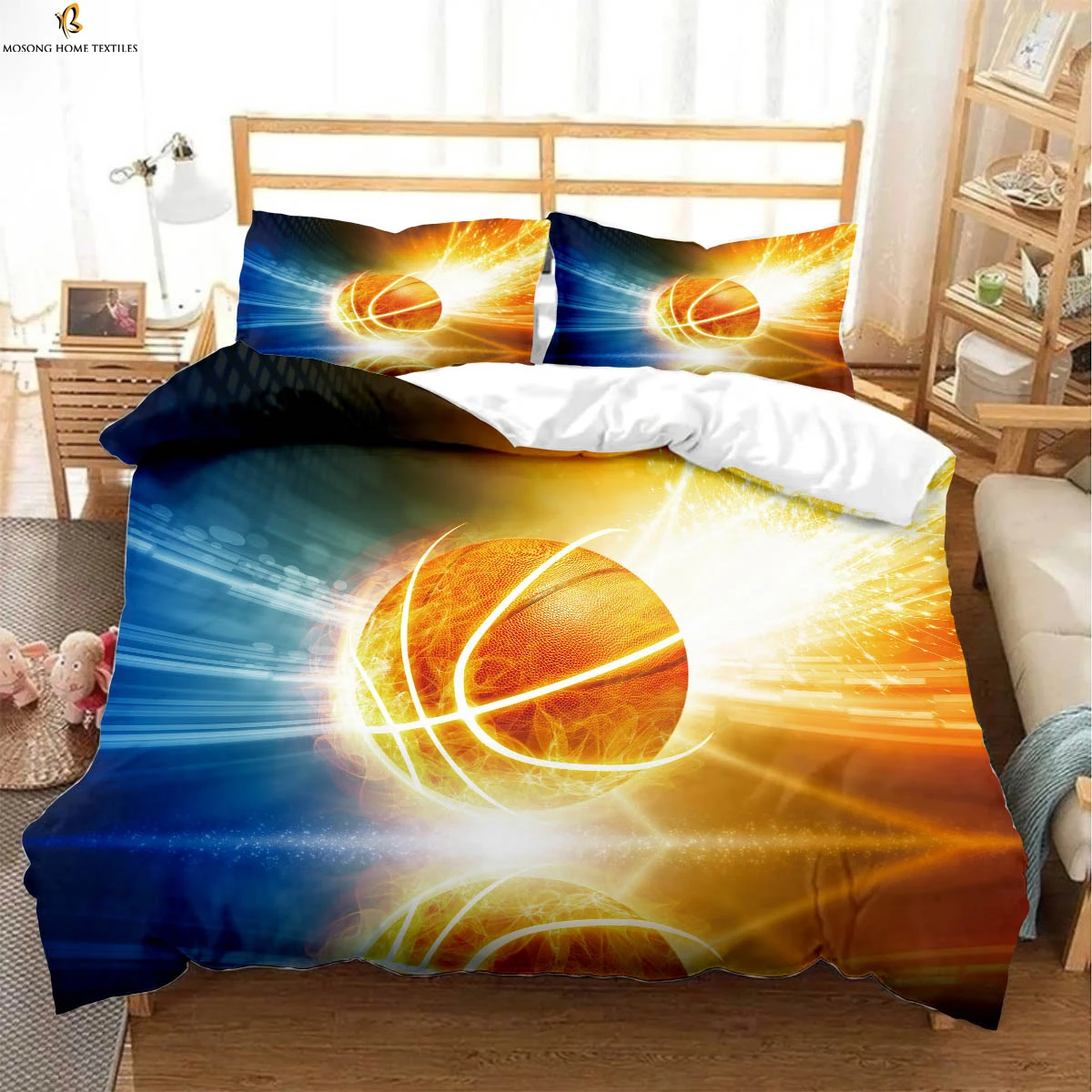 

Flame Basketball Stadium 3D Printed Quilt Cover Bedding Set Quilt Cover Pillowcase Three-piece Set 100% Polyester