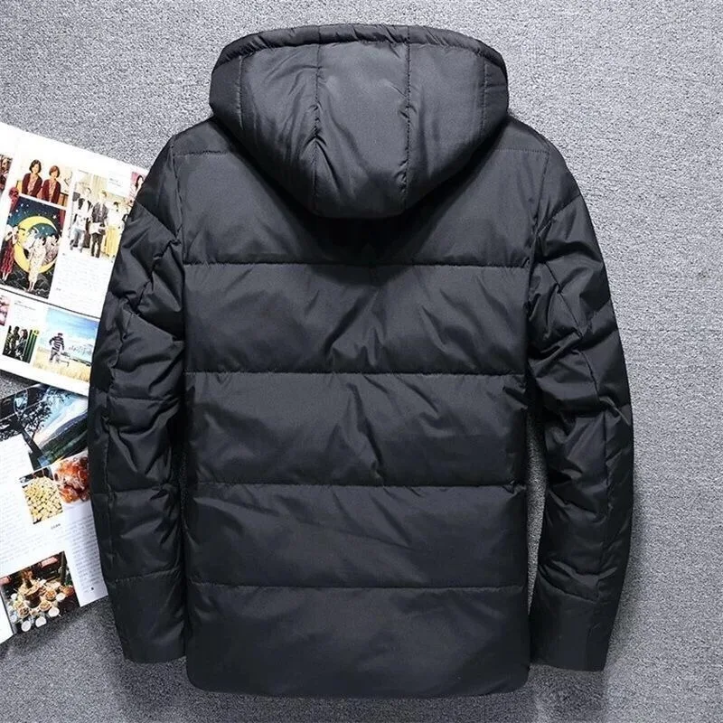 2023 New Men White Duck Down Jacket Winter Coat Short Loose Parkas Thicken Warm Fashion Outwear Hooded Leisure Overcoat