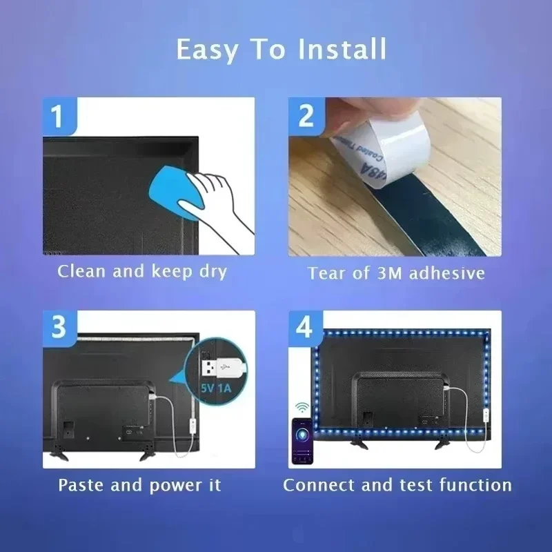 Bande lumineuse LED RGB USB 5V, 1 à 30M, contrôle par application Bluetooth, avec télécommande à 24 touches, lumière Flexible à couleur changeante, pour rétro-éclairage de télévision, décor