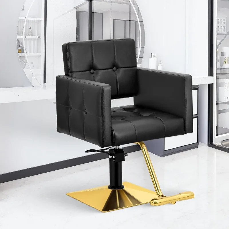

Black hair chair, height adjustable hydraulic styling chair, 360° rotating heavy duty beauty hair equipment, 440 LBS