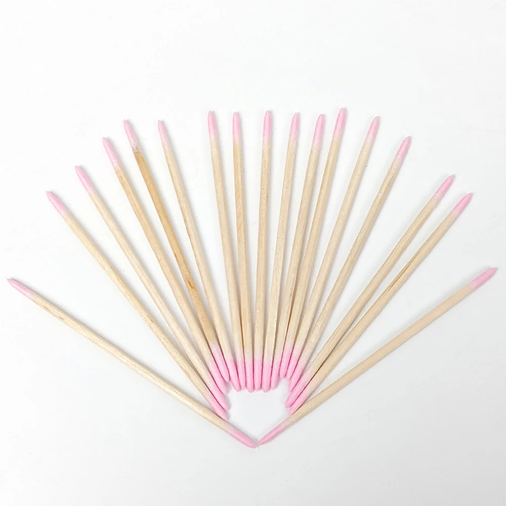 100/200/300/500 pçs prego cotonete de madeira de cabeça dupla varas de limpeza rosa duplo-ponto cabeça de algodão cotonete de limpeza removedor de esmalte 7cm