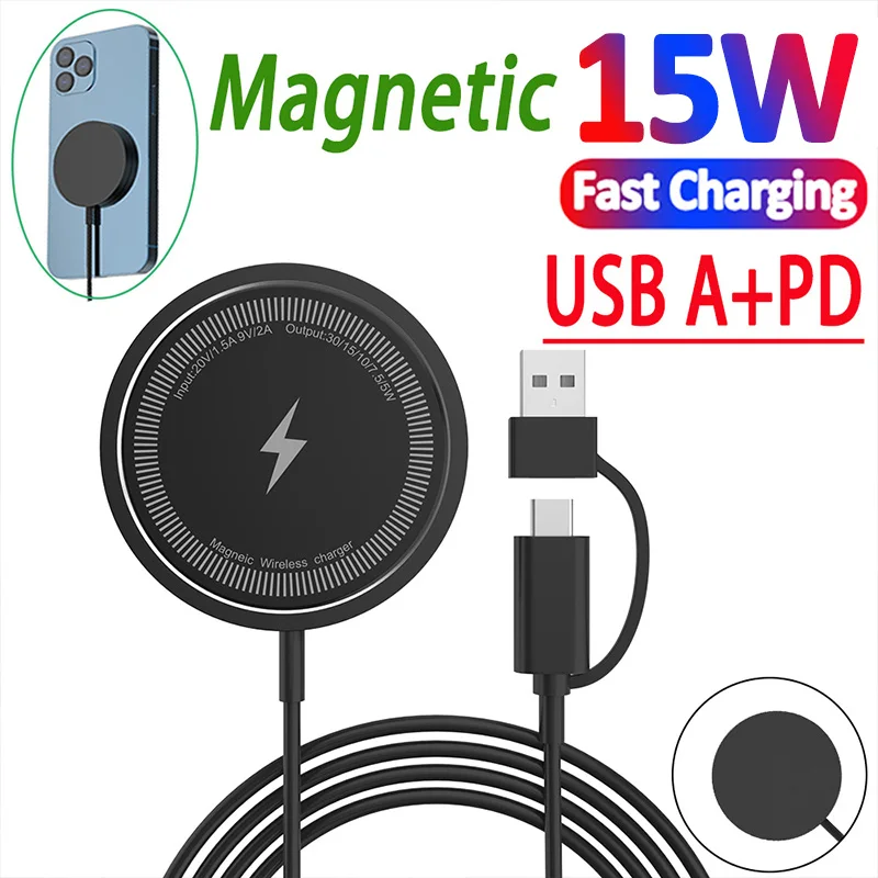 15W Magnetic Wireless Charger For IPhone 14 13 12 Pro Max Mini Portable Macsafe  Chargers Induction PD Fast Phone Charging Pad