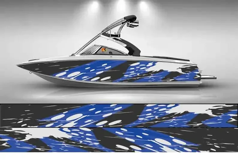 Blue Irregular Geometry Graphic Vector Boat Sticker Packaging Fish Vessels Waterproof Custom Marine Ship Sticker Wrap Vinyl