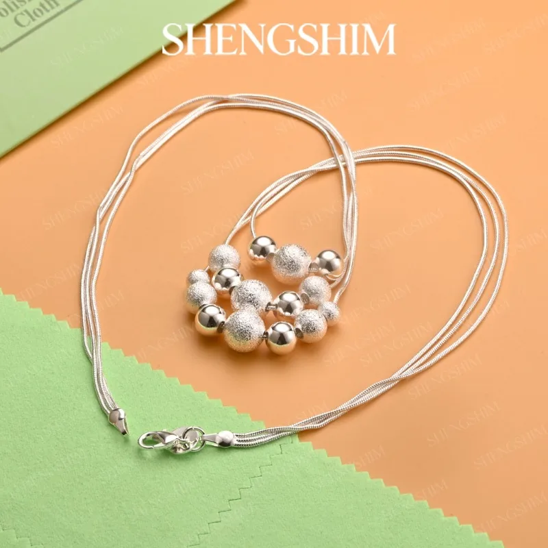 SHENGSHIM 925 Sterling Silver Multi Chain Tassel Bead Pendant Necklace For Men Women Girls Fashion Jewelry Party Birthday Gift