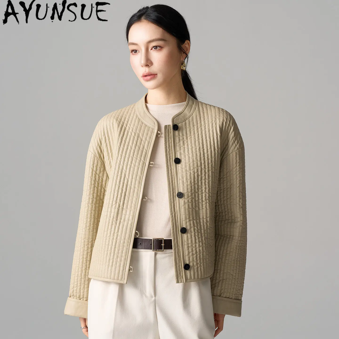 AYUNSUE Real Sheepskin Cotton Coat Women Fashion Genuine Leather Jackets Woman Autumn Winter Clothes Thin Style Jaqueta De Couro