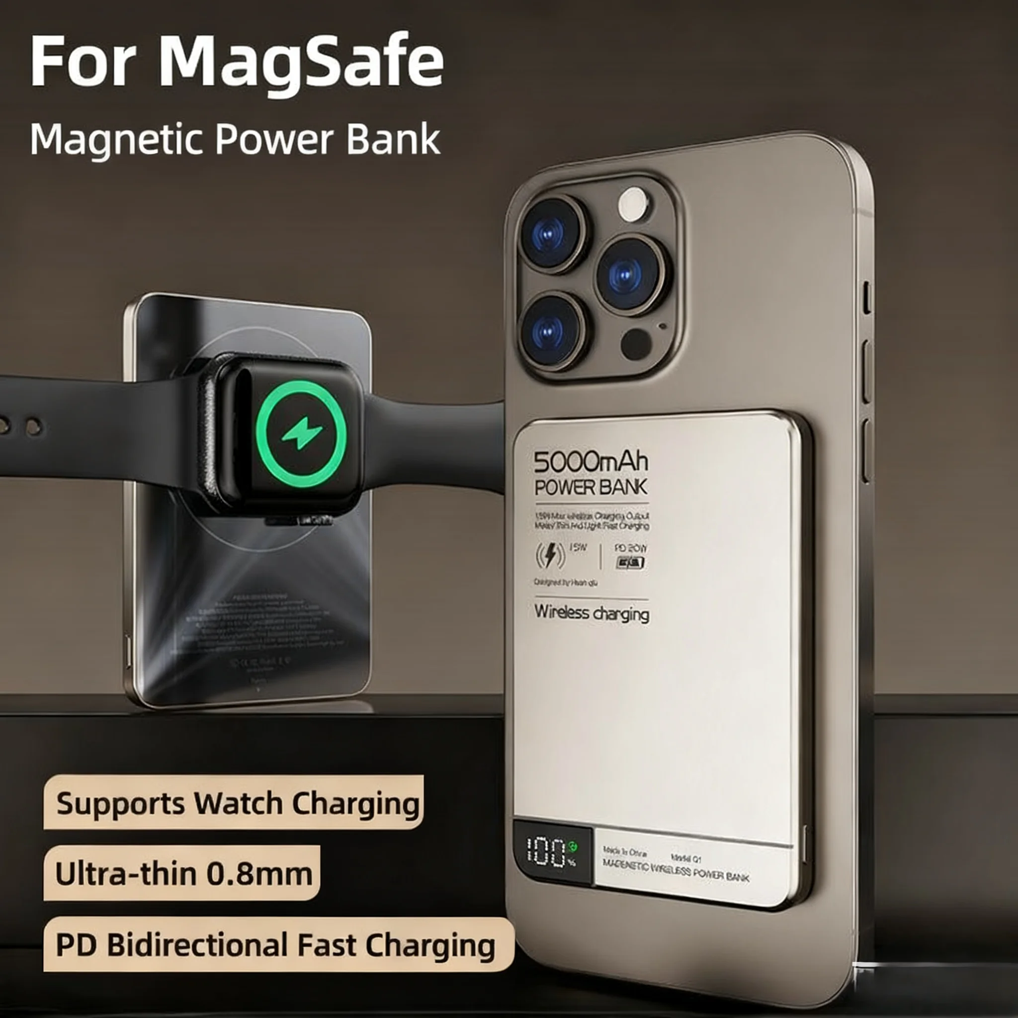 

Travel Portable Wireless Magnetic Power Bank Fast Charging Ultra Capacity Digital External Battery PowerBank For Magsafe IPhone