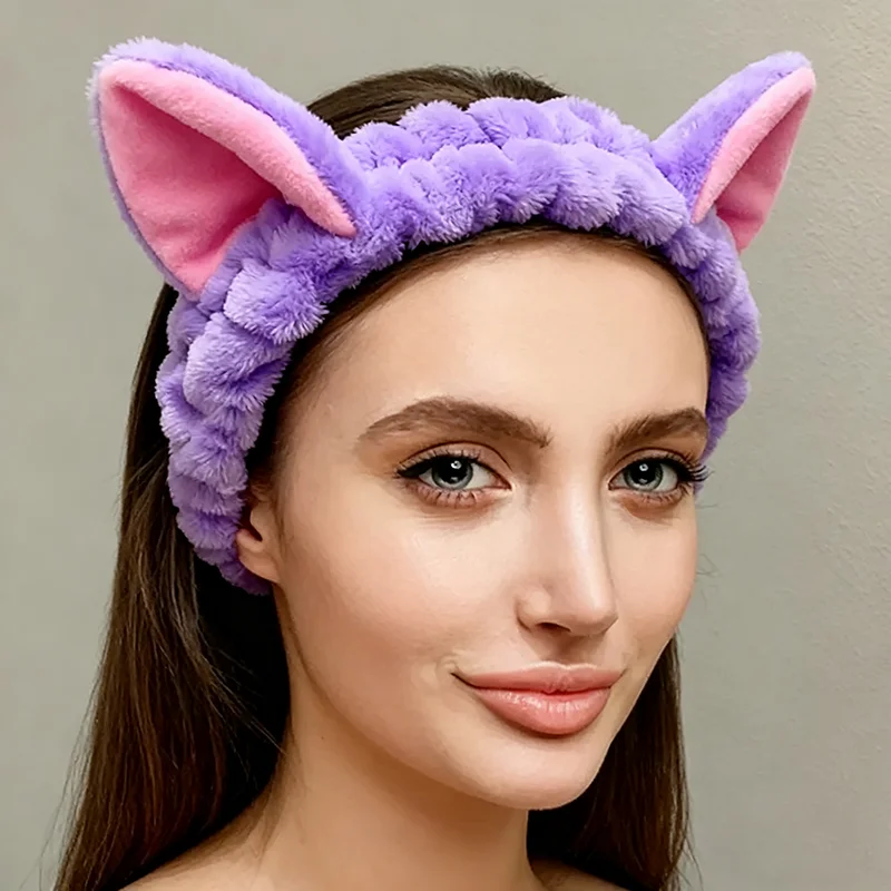 부드러운 플러시 고양이 코랄 헤어밴드 귀여운 헤어 리본 여성용 세안 메이크업 밴드 소녀 액세서리 헤어드레싱 헤어밴드