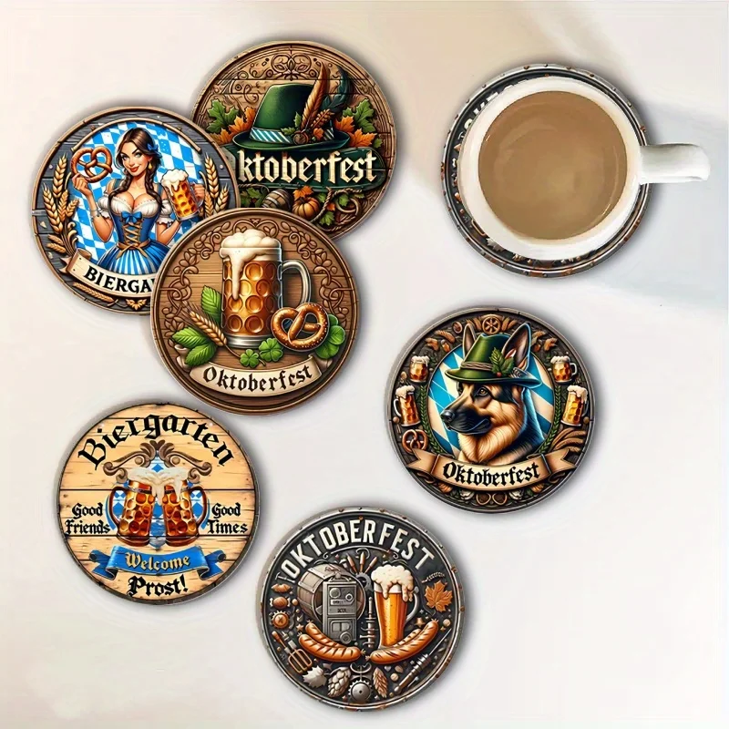 2D Retro Ale Motif Wooden Cup Mat Heat-Proof Skid-Resistant Surface Guard Household Dining Pub Workplace Ornament Perfect Gift