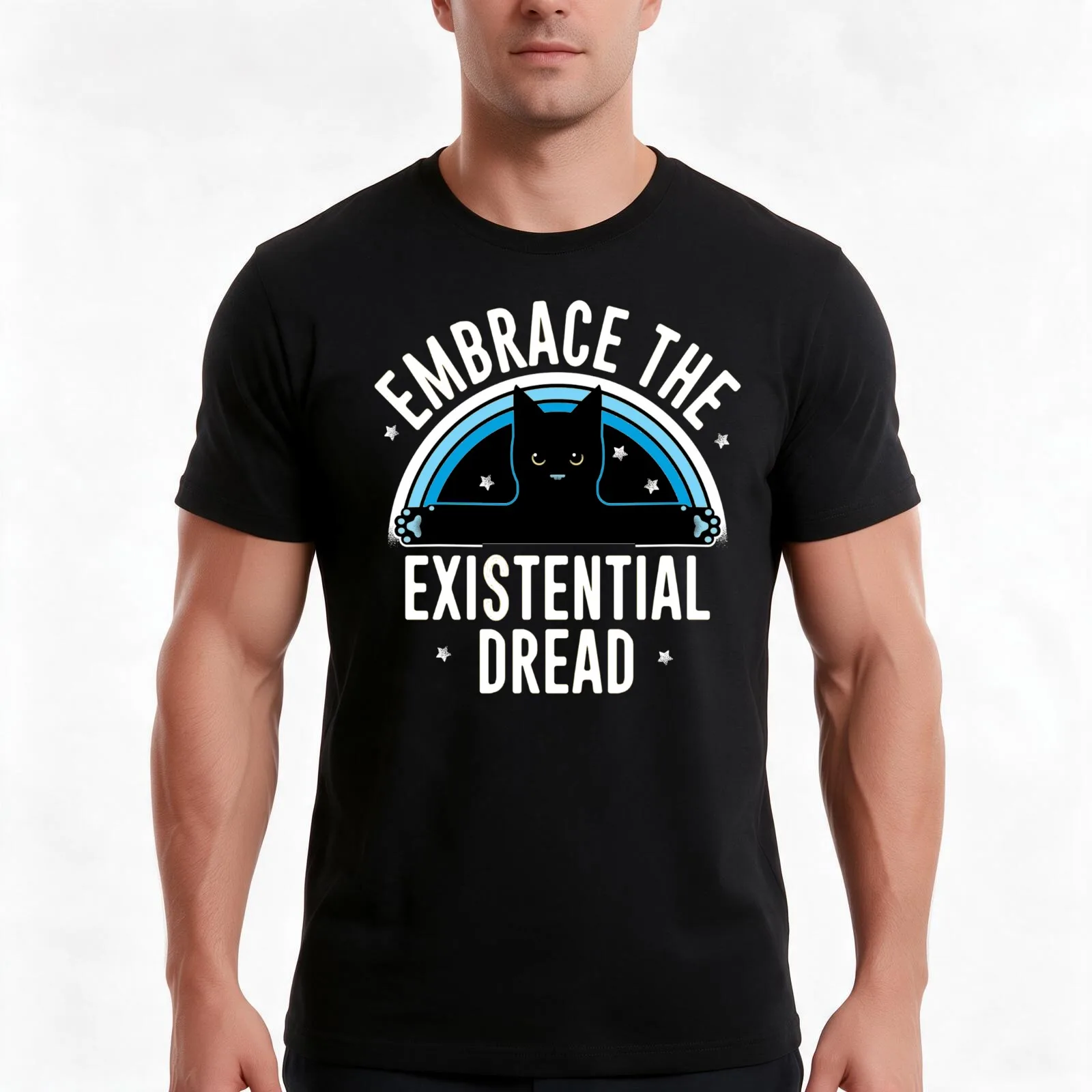 EMBRACE THE EXISTENTIAL DREAD FUNNY CAT SHIRT T-Shirt Summer Casual Cotton Tee Oversized Streetwear Tops Unisex Men Women