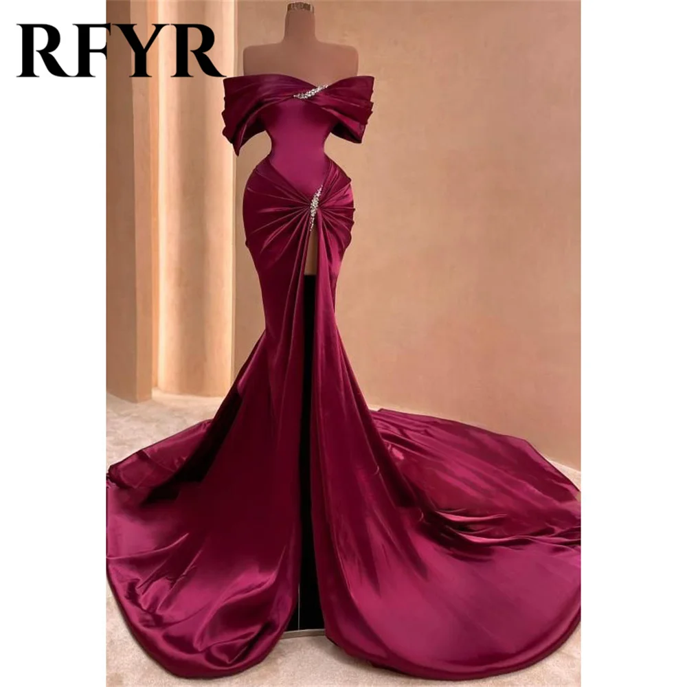 

RFYR Burgundy Sexy Party Dress Stain Off the Shoulder Celebrity Dress Pleat Special Occasion Dresses robes du soir Customized