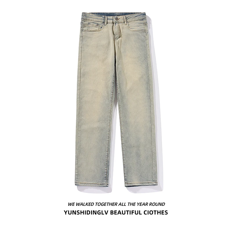 

Washed Mid-Waist Straight Leg Jeans Men's Hip Hop Trendy Loose Wide Leg Long Pants Casual Comfortable Denim Jeans for Teens