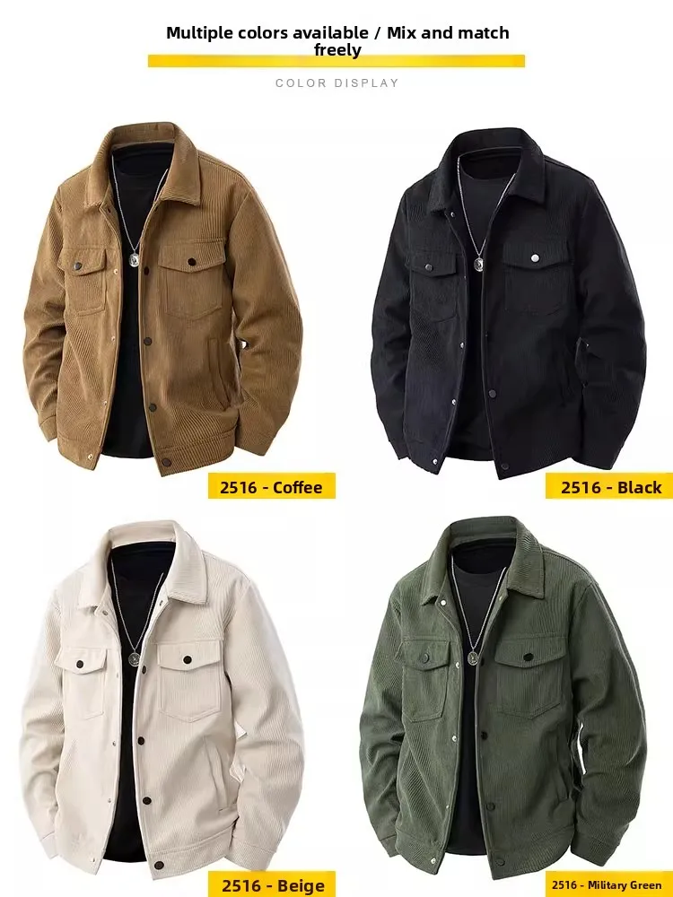 Chaqueta de pana informal hoada para hombre, primavera y otoño, cómoda, aadable al tacto, con cuello vuelto, moderna, ver...