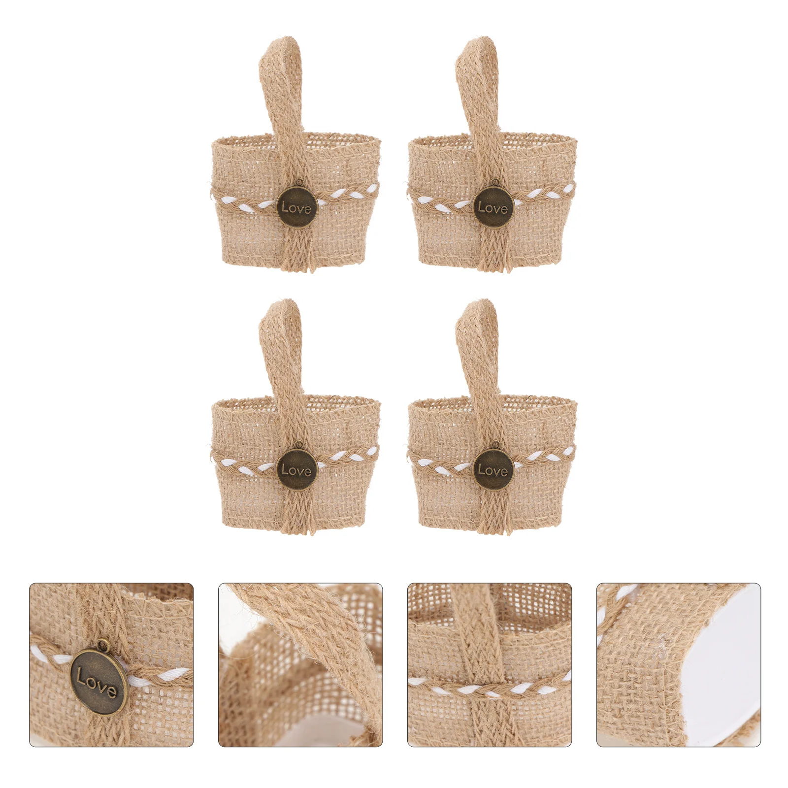 

4pcs Candy Bags Storage Basket Linen Wedding Baskets Flower Girl Mini Flowers Petals Candies Party Banquet Events Romantic