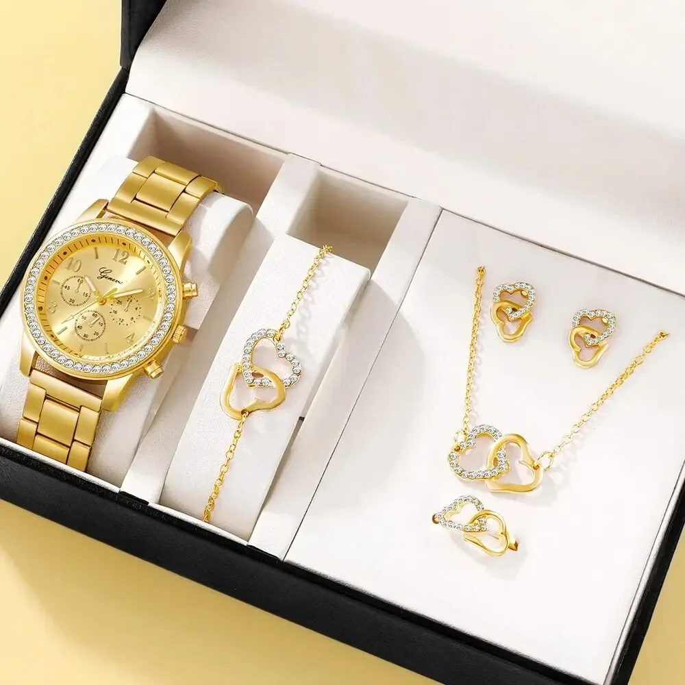 Earring Casual Gold Rhinestone Reloj (No Watches 6PCS Ladies