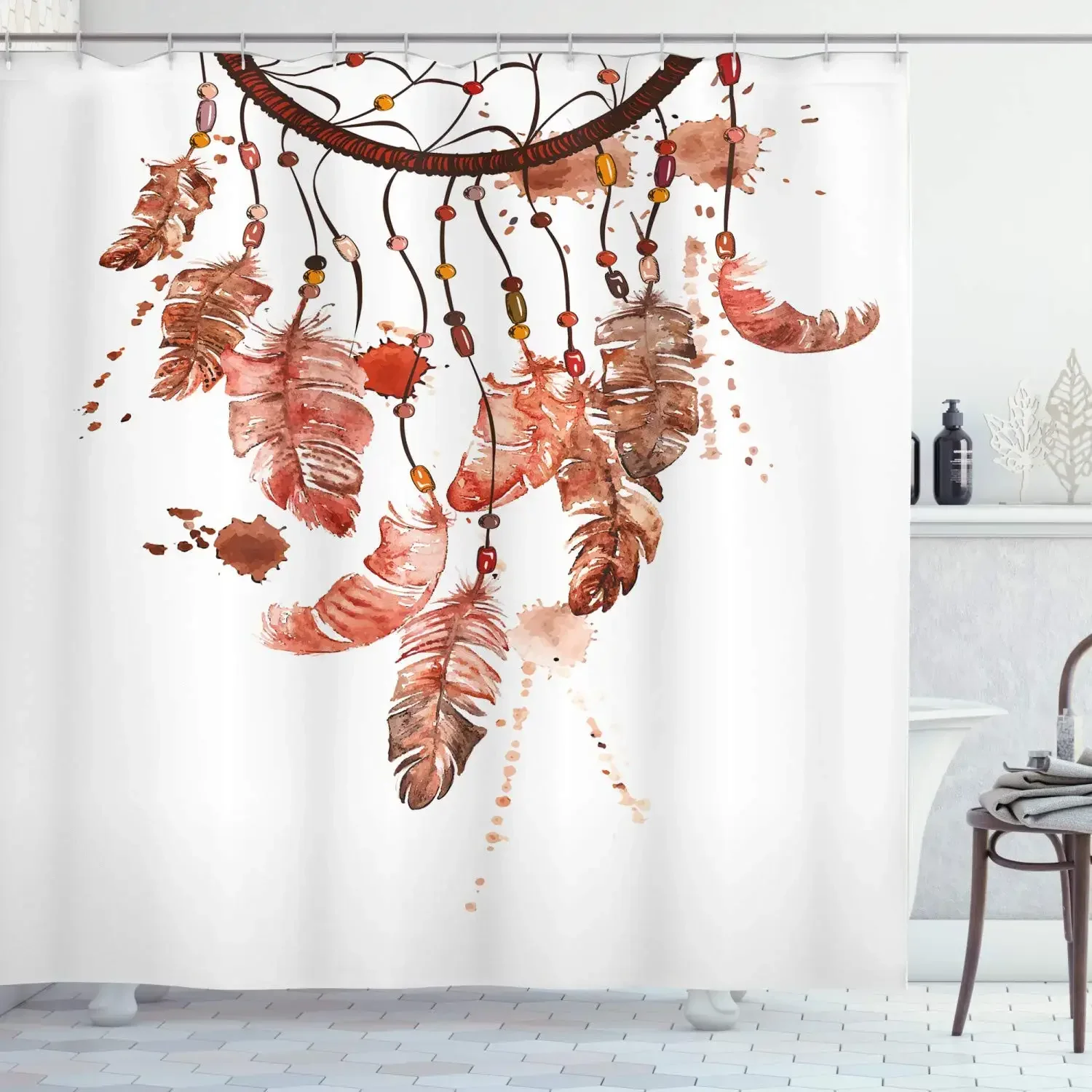 Colorful Theme Dreamcatcher Shower Curtain Feather Ornaments Hope Dreams Come True Art Print Polyester Fabric Bathroom Curtains