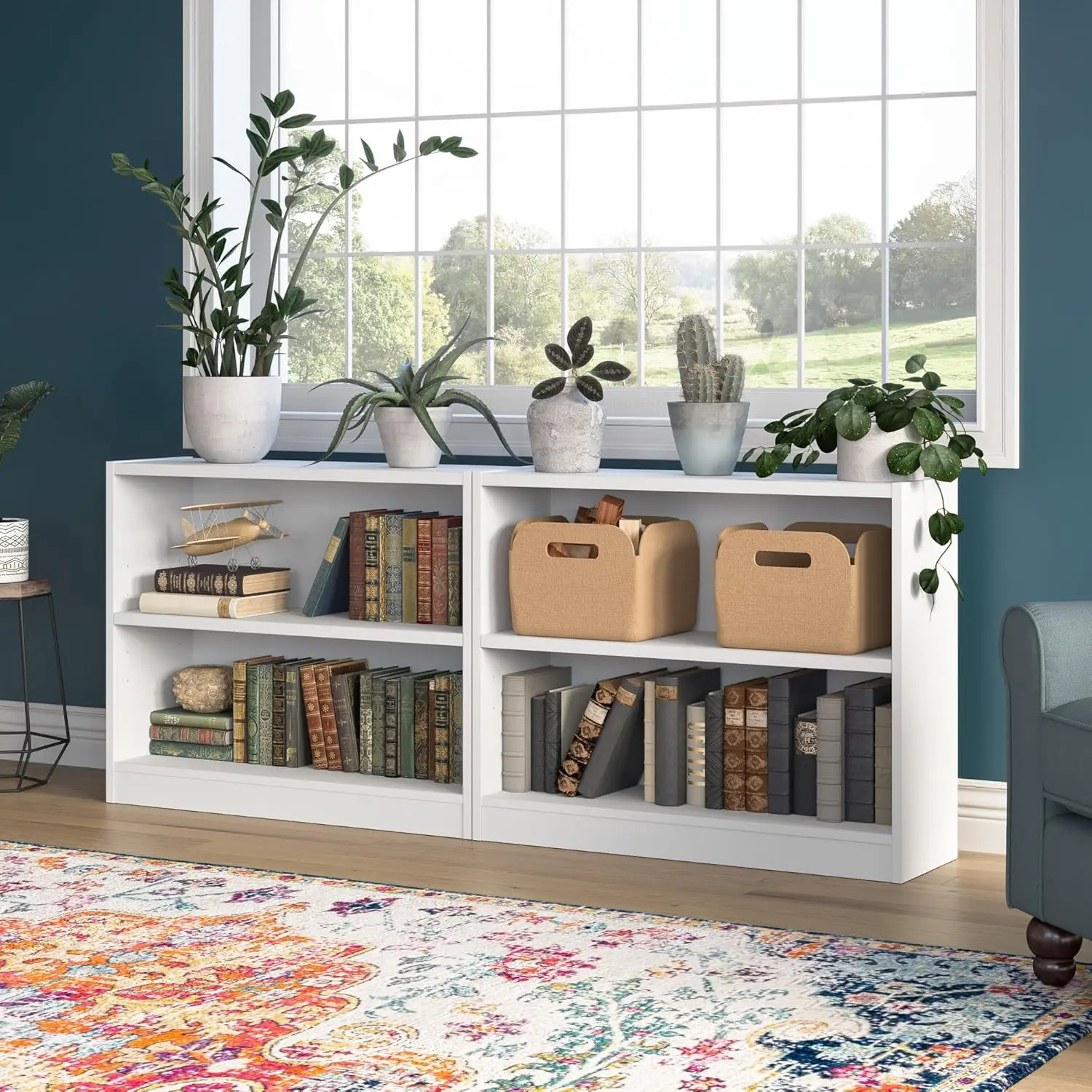 Bush Furniture Universal Small 2 Shelf Bookcase In White - Set Of 2, Matching Storage And Display Bookshelves For Home Office