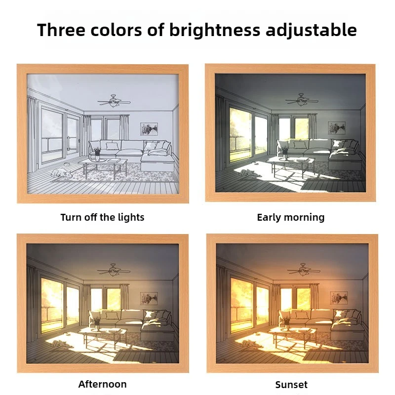 Wind Light Painting Internet Celebrity Sunshine Painting Bedroom Decoration Three Color Adjustable Light and Shadow Photo Frame