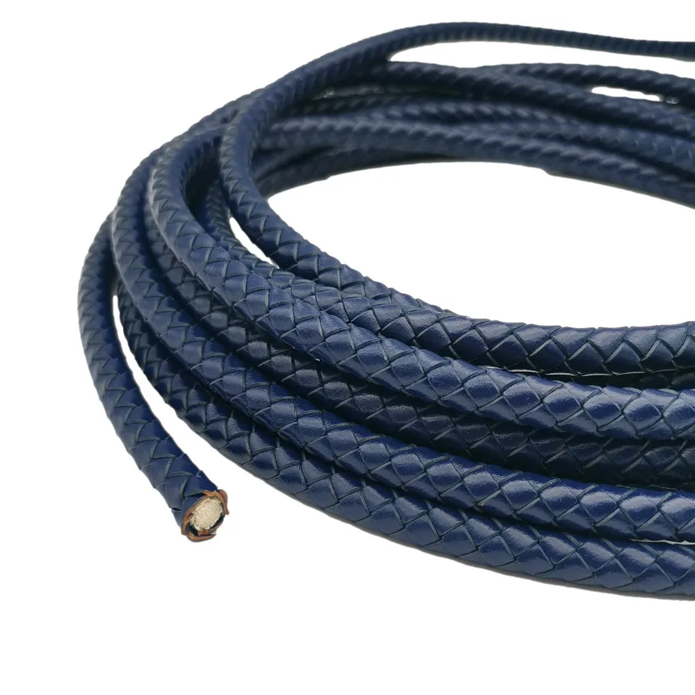 

Navy Blue 8mm Braided Leather Cord Bracelet Making Folded Leather Bolo Strap 8.0mm Round