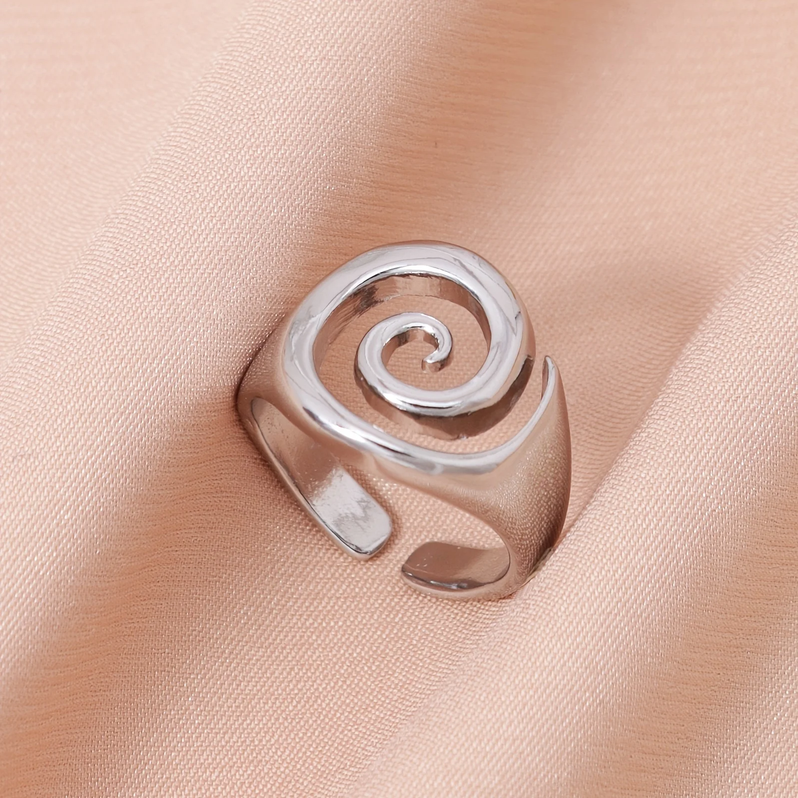 Spiral Open Adjustable Silver Ring for Women, Abstract Swirl Sculptural Statement Ring, Minimalist Polished Stackable Ring