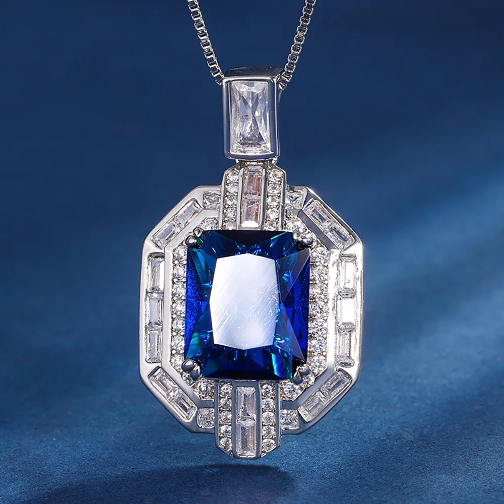 Vintage 10*12mm Sapphire Emerald Pendant Necklaces for Women Lab Diamond Gemstone Cocktail Party Fine Jewelry Gift Accessories