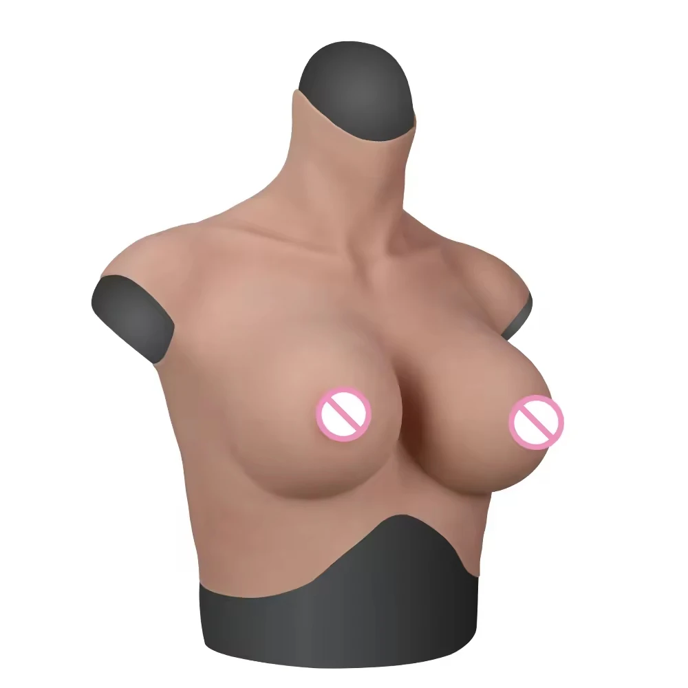 Crossdresser Fake Boobs Artificial Silicone Breast Forms Sissy High Collar Fake Chest Transgender Shemale Cosplay Crossdress