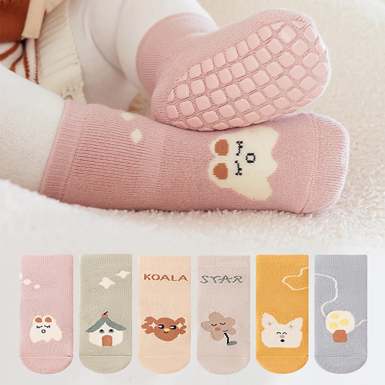 

Non-slip Children Floor Socks 0-5Year Boys Girls Middle Tube Sock Cute Cartoon Baby Cotton Socks Spring Autumn Newborn Footwear