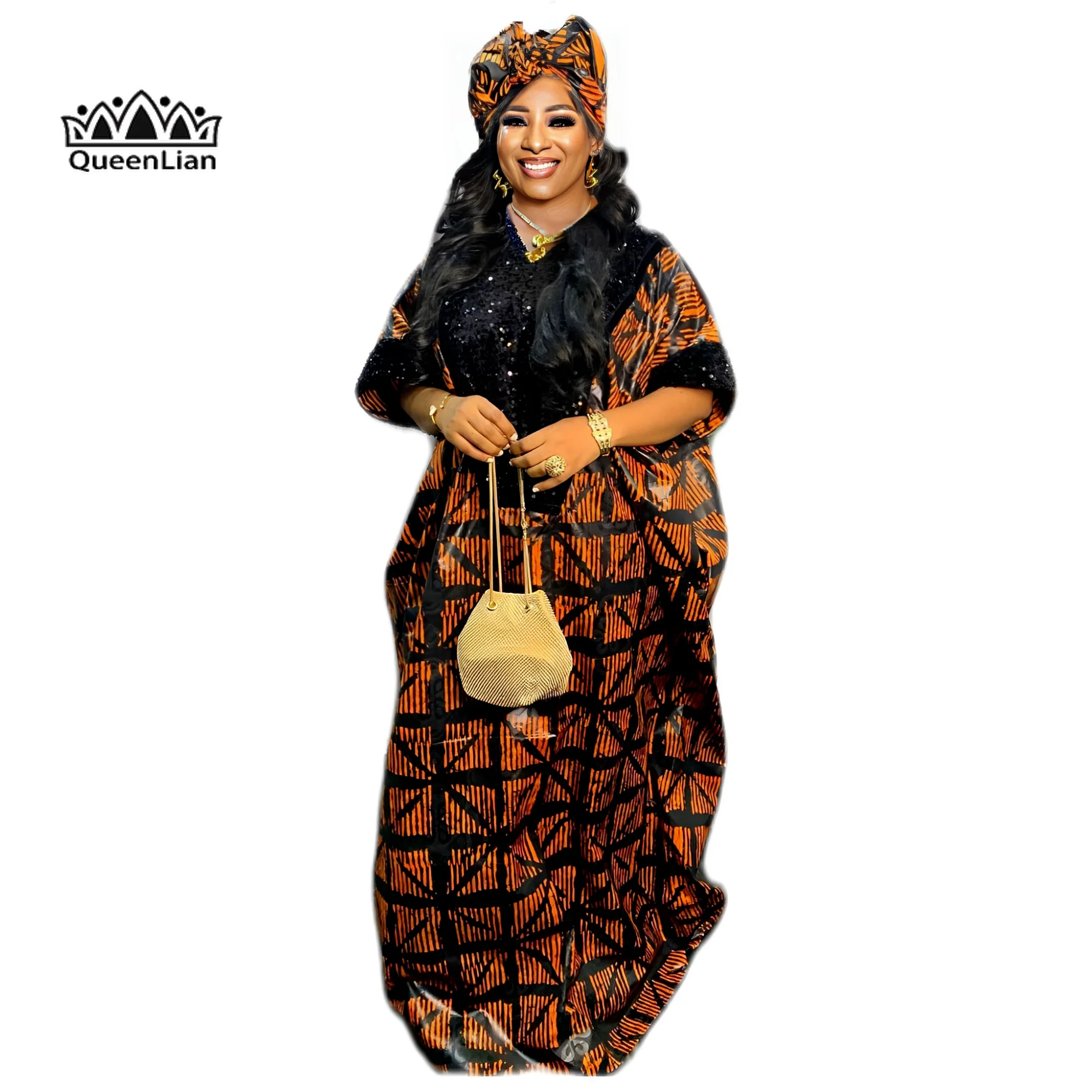 Free Size Robe De Soiree Femme Longue Chic African  2-piece Dress with Scarf Women for Party Embroidery Traditional Clothing