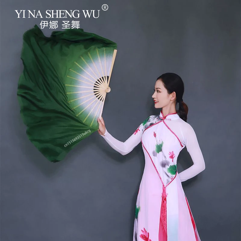 1個 グラデーションカラー ショートベリーダンスファン 31cm 竹製 折りたたみ扇子 レーヨンシルク ヤンコダンス 練習用小道具 扇子 手染め 大人 子供