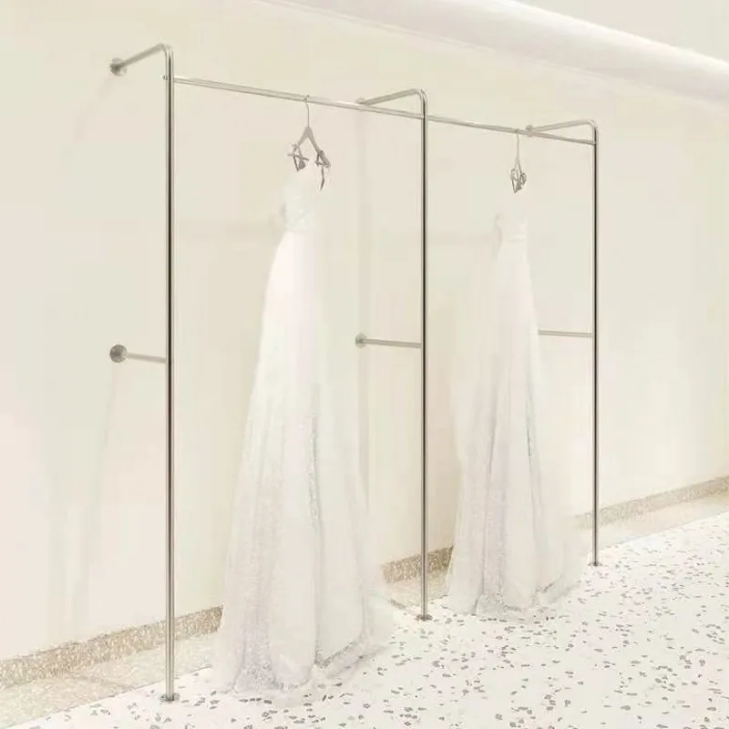 Clothing store wedding photo studio dress on the wall floor display rack display rack stainless steel brushed silver hanger shel